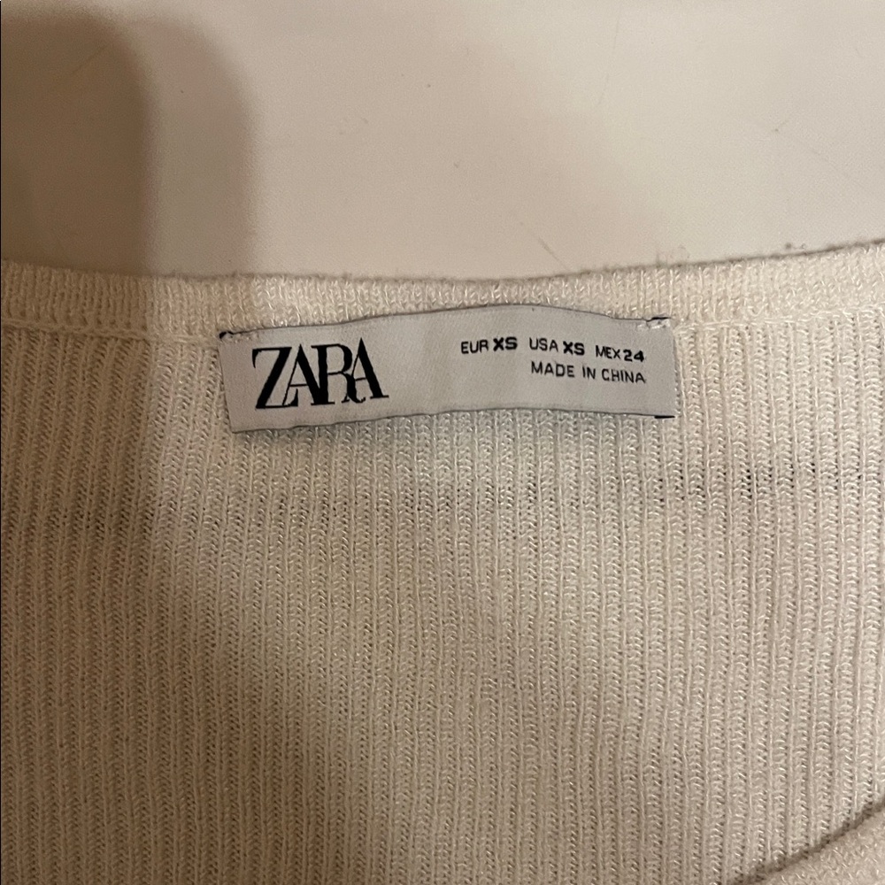 Zara Cream Ribbed Blouse - Picture 2 of 7